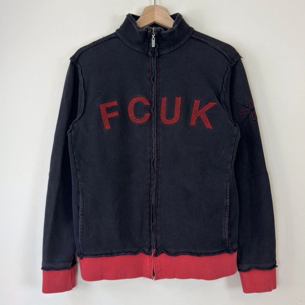 Vintage Y2k FCUK Jeans French Connection Full Zip Up Black Sweatshirt - XS/S